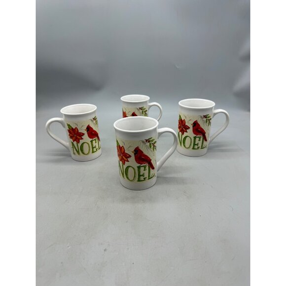 Set Of 4 Noel Cardinal Christmas Mugs royal norfolk coffee coco cup white READ - Picture 3 of 10